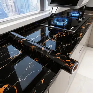 Glossy Marble Pattern Wall Paper Roll, Waterproof Oil Resistant Self Adhesive, Easy Installation DIY Home Decor, Kitchen Countertop Bathroom Walls Furniture Renovation, Marble Pattern Wallpaper
