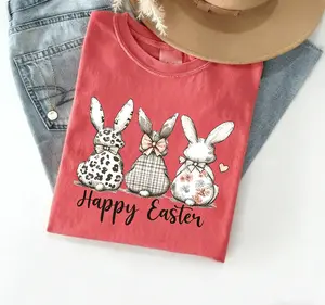 Happy Easter Bunny Shirt, Cute Floral Rabbit Tee, Soft Spring Graphic T-Shirt, Pastel Easter Outfit, Cozy Gift