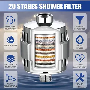 HOLENGS 20-Stage Shower Filter for Hard Water High Output Removes Chlorine & Fluoride with KDF 55 & Activated Carbon for Optimal Purification