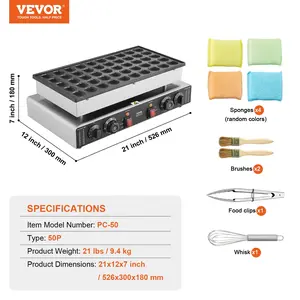 VEVOR Mini Dutch Pancake Maker, 50PCS 43mm Diameter Dorayaki Baker Machine, 1700W Commercial Electric Poffertjes Grill, Non-stick Stainless Steel, Dual Temp Time Control, for Home Kitchen Restaurant