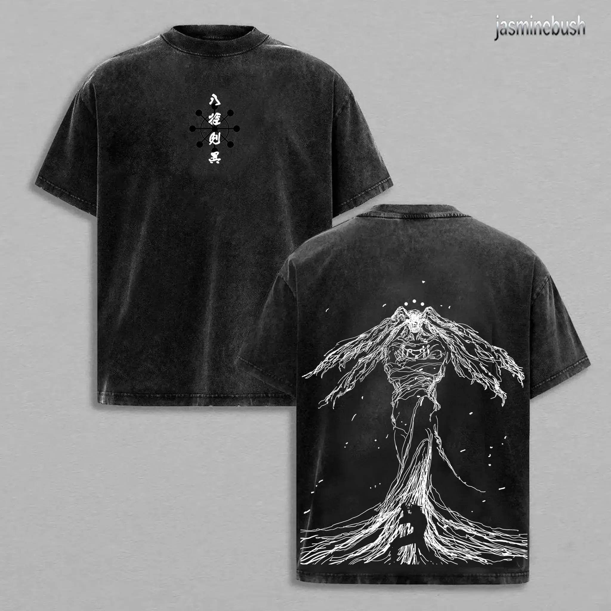 Retro 90s Mahoraga Jujutsu Kaisen Anime Vintage Washed Oversized T-Shirt | Heavyweight Cotton Streetwear Manga Tee