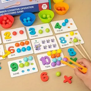 A set of wooden number counting games - math learning toys with colored beads, matching cards, and cognitive skills, suitable for boys and girls as Christmas and New Year birthday gifts