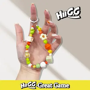 HIIGG Beaded Phone Wrist Strap  Cute Phone Charms Smiley Face Flower Anti-Lost Bracelet Strap for Bag Digital Camera