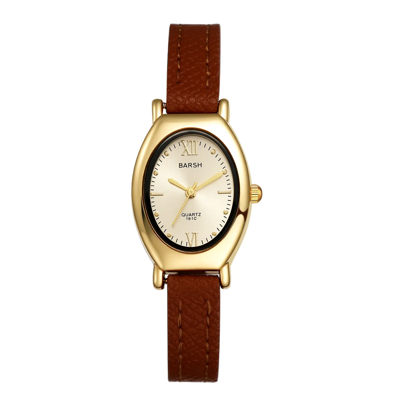 OIDEA Women's Elegant Oval Watch, Gold-Tone Case with Adjustable Brown PU Leather Strap, Analog Quartz Casual Trendy Wristwatch, Fashionable Watch, Watches For Women