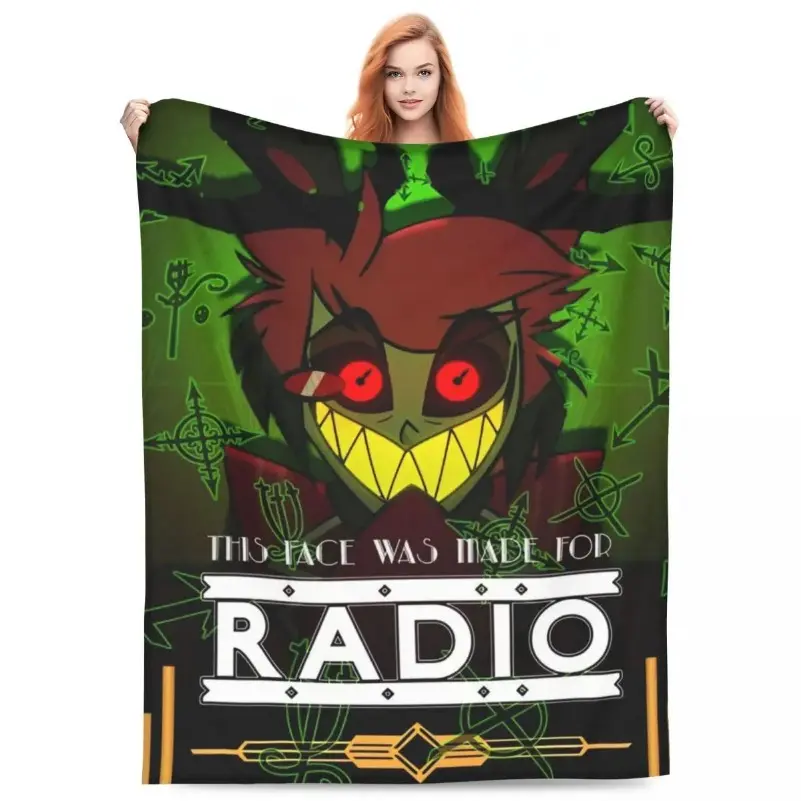 Alastor Helluva Boss Flannel Fleece Throw Blanket - Black Comedy Themed Celestial Bedding, Lightweight Thin Quilt, Comfy and Cozy Comfy Vibes Gift for Bedroom Use (Children's Day, Thanksgiving, Valentine's Day)