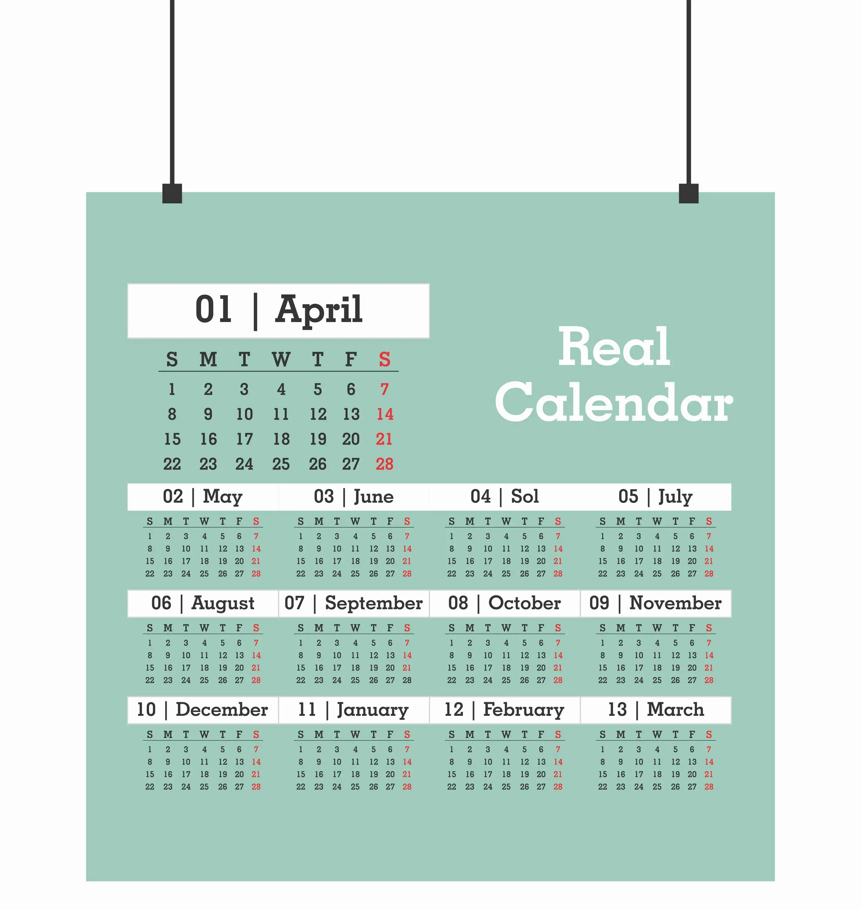 Real Calendar Satin Poster, 28-Day Format, 364 Days Calendar, 13 Months ...