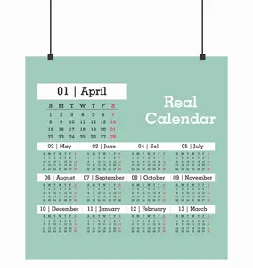 Real Calendar Satin Poster, 28-Day Format, 364 Days Calendar, 13 Months Wall Calendar 24"x24" Fine Art Print, April-March Calendar