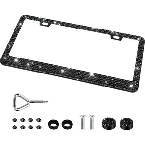 Bling License Plate Frames for Women, Sparkly Rhinestone   Accessories with Glitter  Caps (1 Pack Black)