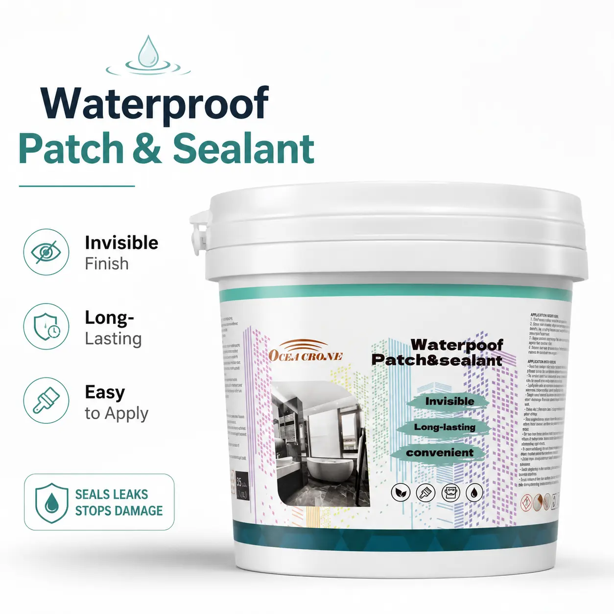 OCEA CBONE 17.5oz Transparent Waterproof Coating - Invisible Coat, Invisible Rubber Agent with Super Strong Adhesion, Easy Apply Concrete Sealant with Spray Nozzle for Indoor/Outdoor Use