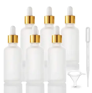 6 Pack Drop Bottle for Essential Oils, Empty Glass Holder With Glass Eye Dropper, Golden Cap Travel Perfume Container - Pipette & Funnel included (50ml/1.7 fl oz)