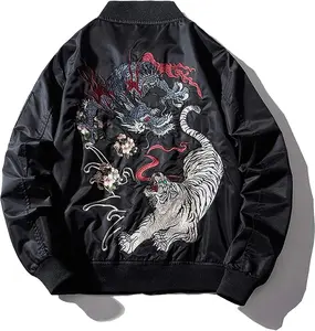 Japanese Dragon Tiger Hip Hop Clothing Men'S Bomber Jacket Oversized Street Windbreaker Flying Streetwear