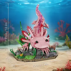 Pink Axolotl Botanical Building Blocks Set, 31cm Fantasy Animal Brick Model, Creative DIY Assembly Toy, Collectible Gift for Teens & Adults, Desk Display Decor Garden Building Kit