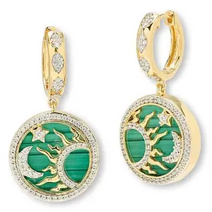 Rarities Fine Jewelry Rarities Gold-Plated Malachite and Zircon Celestial Disc Drop Earrings