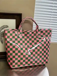 New Fashion Minimalist Checkerboard Large Capacity PVC Waterproof Women Tote Bag Daily Use Shopping Bag For Outdoor Travel Commute Daily Outings