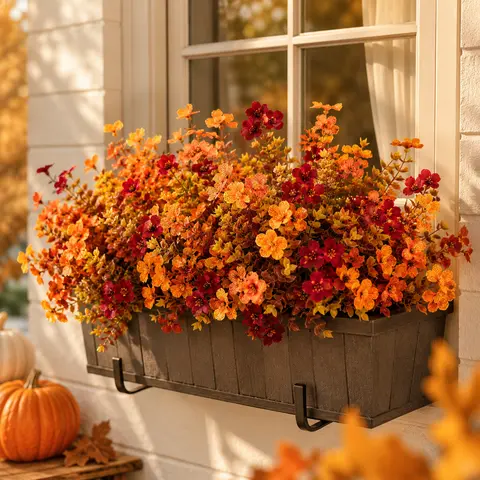 Fall Artificial Flower Halloween(6/12/24/48pcs/set), UV Resistant Colorful Fake Flower, Decorative Bouquet for Home Garden Party Wedding Decor, Artificial Flowers Bouquet summerwins