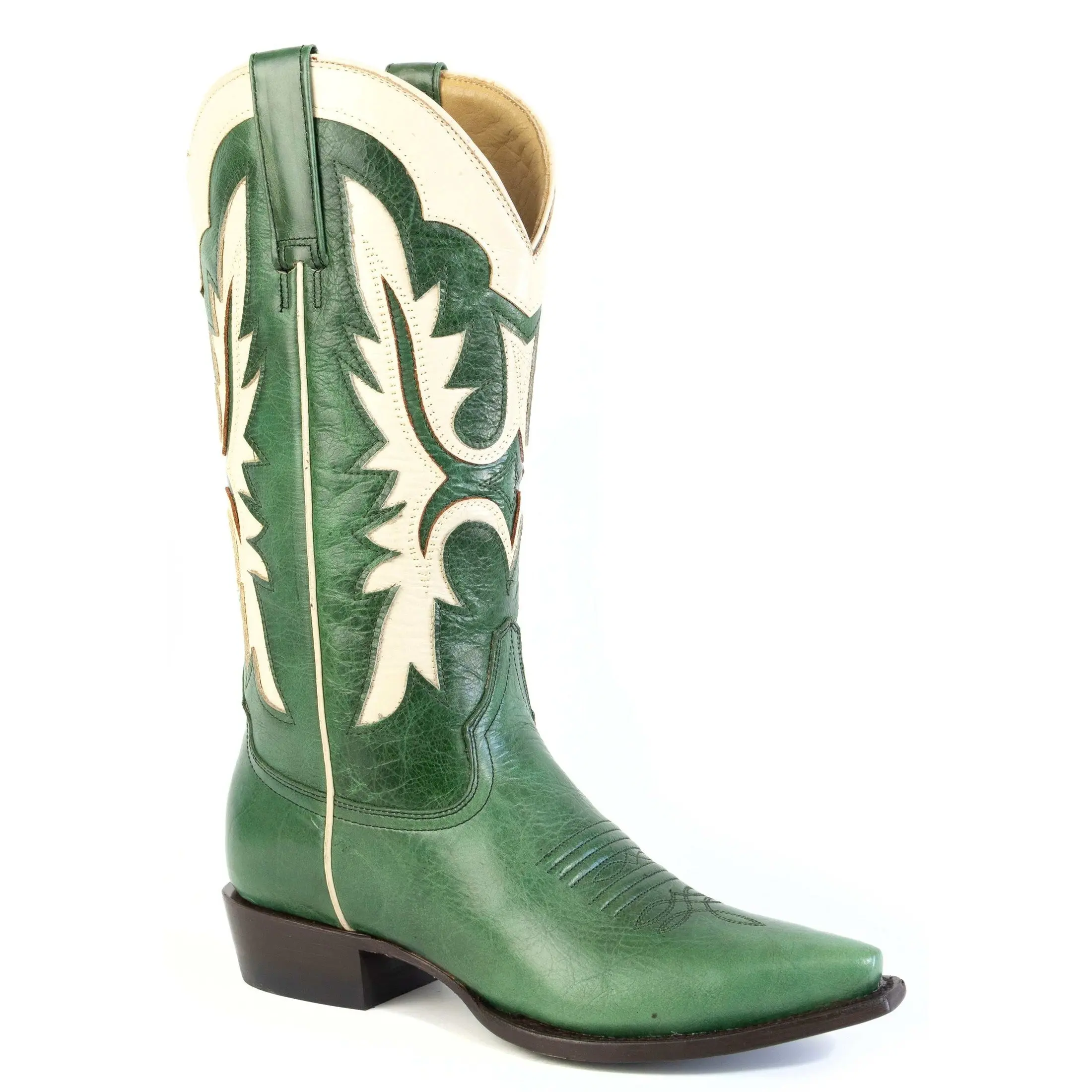 Women's Stetson Cheyenne Leather Boots Handcrafted Snip Toe Green