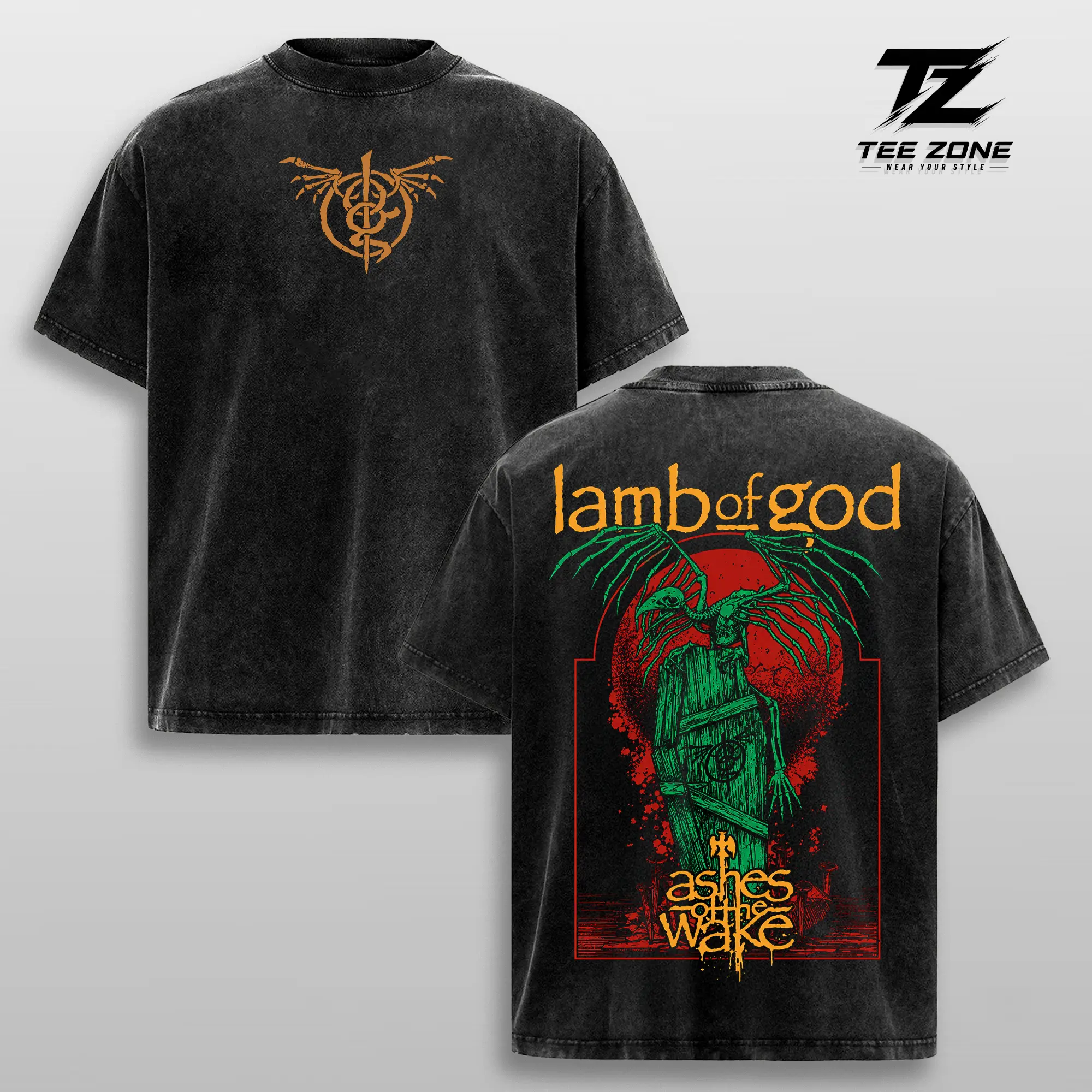 Lamb Of God Ashes Of The Wake Vintage Washed Oversized Graphic Tee Heavyweight Cotton Groove Metal Band Shirt Double Sided Streetwear