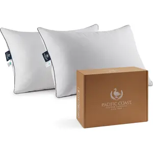 Goose Feather and Down Bed Pillows Standard Size Set of 2, Hotel Pillow for Sleeping, Downproof, Soft,, 100% Cotton Shell