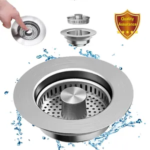 3 in 1 Kitchen Sink Drain Strainer, Stainless Steel Sink Stopper, Anti-clogging Drainage Odor Filter Sink Plug for US Standard 3 1/2 Inch Drain, Kitchen Accessories