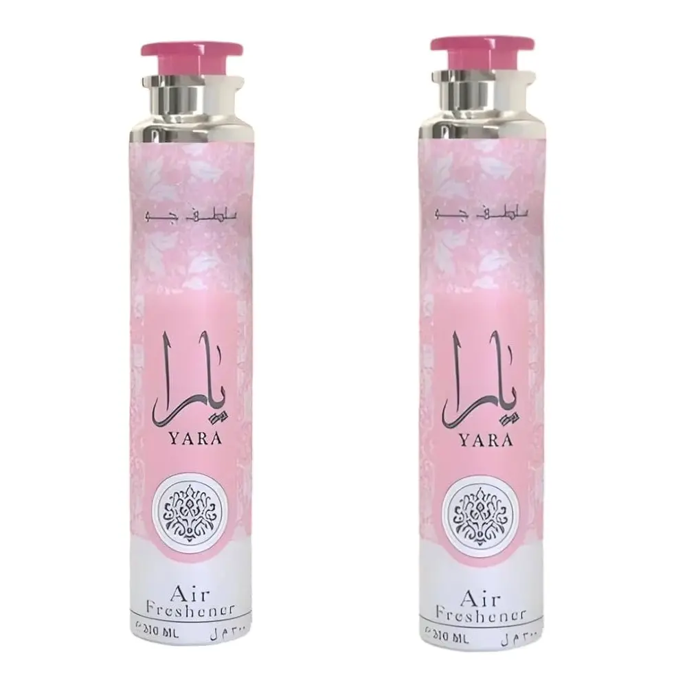 Lattafa Yara Home Fragrance Air Freshener Spray Pack, 2-Piece Set, 300 ml, Long-Lasting Flower & Woody Aroma for Room, Floral Scent Bottle