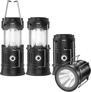4-Pack Solar Camping Lanterns: TikTok Viral Emergency Light with USB/Solar/AA 3-Way Power, Magnetic Base, Collapsible Waterproof Flashlight for Power Outages, Hurricanes & Hiking Survival