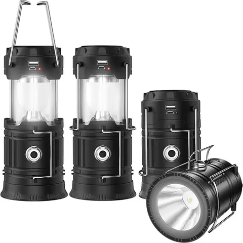 4-Pack Solar-Powered LED Lanterns - USB-Rechargeable, Collapsible, Portable, High-Capacity, Eye-Friendly Outdoor Light with 3-Way USB-Solar-AA Power, Waterproof Dustproof Gadget for Power Outages, Camping