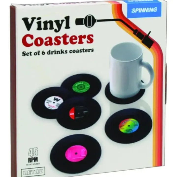 Stylish Gift Republic Classic Retro Vinyl Coasters, Cool Drinks Coasters, Tableware, Great Housewarming Gift, Music Lovers Gift idea