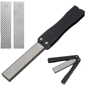 Double Sided Foldable Knife Sharpener, 1 Count Handheld Knife Sharpening Stone, Knife Sharpening Tool for Outdoor Camping Kitchen Garden