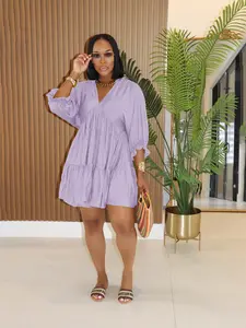 Women's Casual V Neck Loose Waist Pleated Dress, Short Sleeve Summer Fashion, Fitted Style, Moderate Fabric Thickness, Womenswear