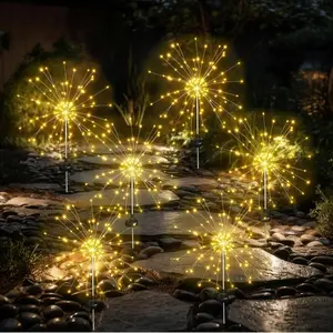Solar Garden Firework Lights Outdoor Waterproof, 6 Pack Solar Lighting with 8 Lighting Modes, 120 LED Sparklers String Lights for Outside Decor Yard Pathway Decorations(Warm)