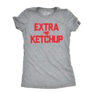 Womens Extra Ketchup T Shirt Funny Tomato Condiment Lovers Tee for Ladies Funny Womens T Shirts Cute Vintage Fashion Casual Ladies T-Shirt Gift Funny Food Top Women's Novelty Tees Light Grey