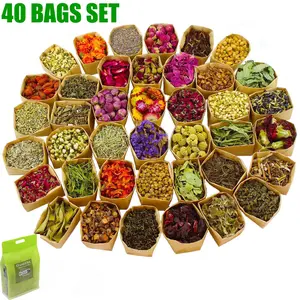 40 Packs Set Dried Flowers,Dried Plants For DIY Aromatherapy Candle Making,Soap Making,Jewelry Making,DIY Handicrafts,Christmas gifts,Mother's Day decorations,Halloween decorations,Forget-me-nots, Jasmine Flowers, Lavender,Chrysanthemums,Roses, Lily,Peony