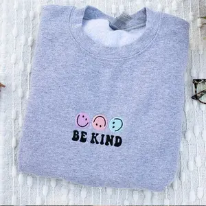 Be Kind Embroidered Crewneck, Trendy Crewneck, Smiley Face Sweatshirt