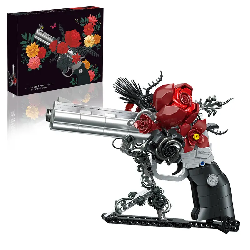 631pcs Guns & Petals Decorative Revolver Model, Roses, Silver Color and Metal Art Sculpture, Western Figurine, Gothic Style Display Piece, Decorative Figurines, Statue
