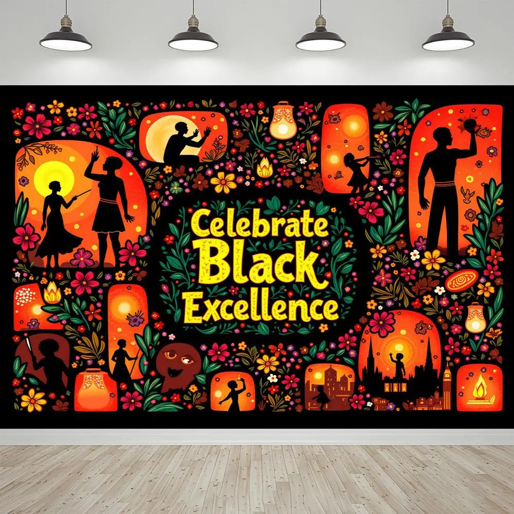 1pc DIENALLS Soft Fabric Vinyl Backdrop, Mixed-Color Garden Banner for Black History Month, Pan African American Unity Awareness Campaign Decor