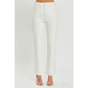 Ivory High Rise Ankle Straight Leg Jeans