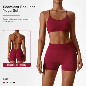 Women's Solid Twist Spandex Crop Top & High Waist Shorts Tracksuit Set, Quick Drying Sleeveless Spaghetti Strap Crop Top & Skinny Shorts, Workout Running Clothes Breathable Activewear Yoga Bottoms Athletic Sportswear