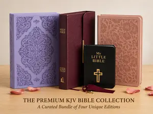 KJV Bible Bundle – Mini Pocket 2” Scripture + Lavender Large Print Bible + Burgundy Checkbook Bible + Rose Gold Personal Size Edition
