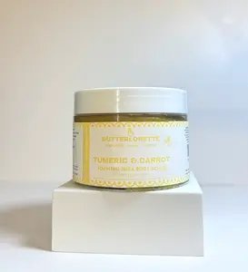 Butterlorette Tumeric & Carrot Foaming Shea Body Scrub - 13oz Creamy Exfoliant for Skin Care
