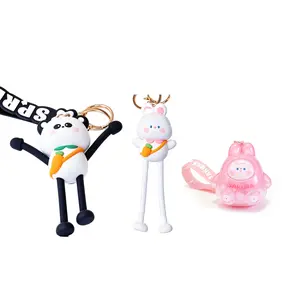 3Pcs Whimsical Animal Keychains, Transparent Sakura Bunny and Long-Legged Panda/Bunny PVC Charms, Lightweight Bag Accessories for Keys, Backpacks and Gifts