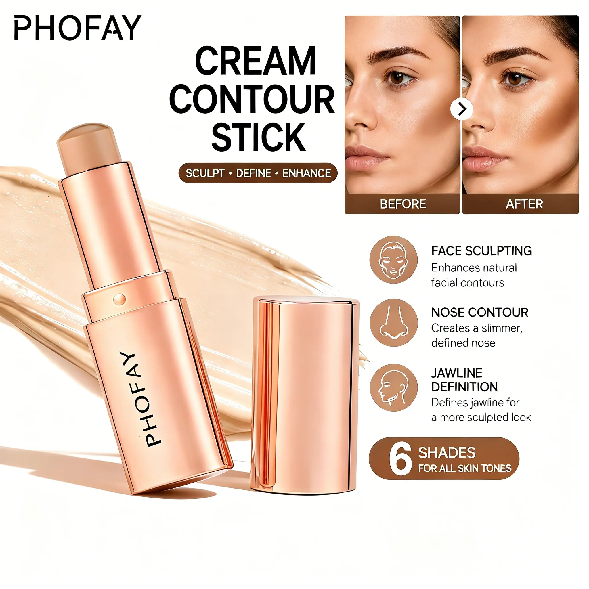 PHOFAY Cream Contour, Long-Lasting Matte Makeup Bronzer for Streak-Free Face Sculpting, Nose Contour & a Youthful Look, Daily Use, 4g, Lightweight, Cosmetic, Blend, Beauty Products, Water Proof, Makeup Matte Bronzer