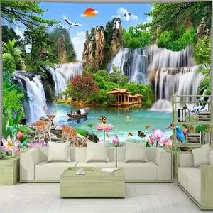 1pc - Extra Large Size - Scenic Pavilion Waterfall Feng Shui Landscape Photo Tapestry, Polyester Aesthetic HD Printed Hanging Cloth, Living Room Bedroom Office Home Room Party Decoration, Wall Decoration, No Installation Required