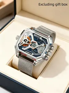 Poedagar fashionable and casual men's quartz watch, date and date LED display screen, waterproof mesh stainless steel strap, fashionable and casual design, Quartz Digital Watch, suitable for daily wear