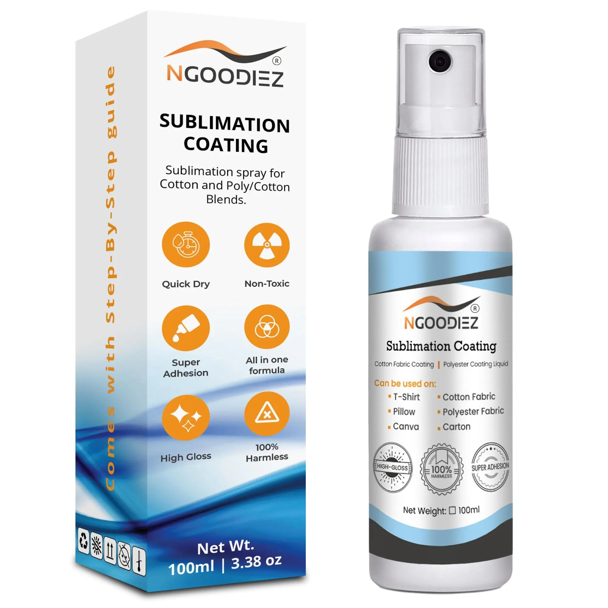 NGOODIEZ Sublimation Spray for Cotton T-Shirts, 1-Step Process, Quick Dry, 2024 Formula