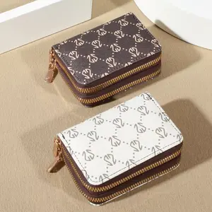 Chic Vintage Zippered Card Holder Wallet for Women Secure Multi Card Slots Fashionable Faux Leather with Coin Purse Luxurious