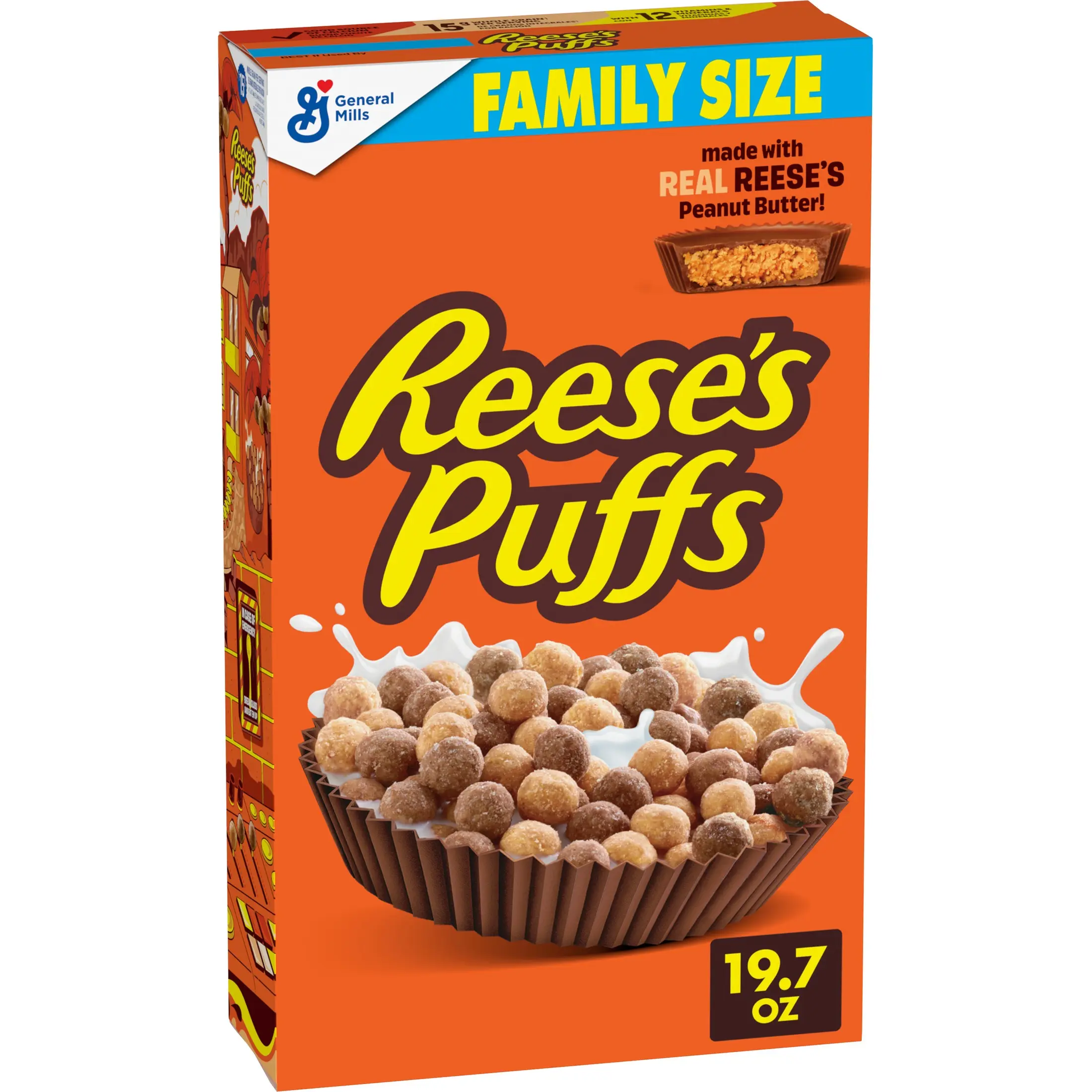 REESE'S PUFFS Breakfast Cereal, Chocolatey Peanut Butter Cereal, Family Size, 19.7 oz