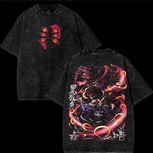 valentine shirts Kokushibo Upper moon rank 1 v2 Demon Slayer Kimetsu No Yaiba Anime Double Printed Acid Washed Tee T-Shirt Menswear men's graphic tees