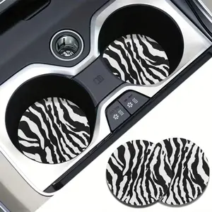Zebra Print Design Car Cup Holder Coasters,Rubber Non-Slip Drink Coasters with Fashion Pattern Auto Interior Decorations,Durable Construction Vehicle Coasters for Cup Holders Fun Car Accessories automotive decor