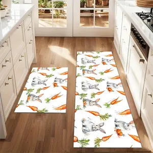 2Pcs Rabbit Carrot Easter Floor mat set including farmhouse kitchen Rug dining room flooring laundry room decorative carpet mat