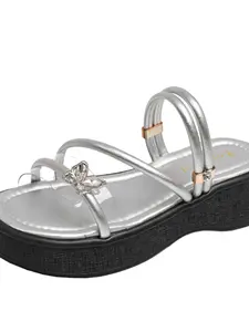 Women's Rhinestone Butterfly Transparent Thicker Sole Platform Sandals, Open-Toe Roman Flip Flops, Sweet Cool Fairy Style, Summer Footwear